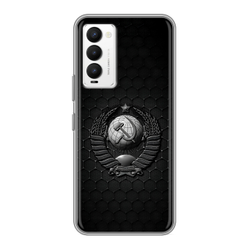 Силиконовый противоударный чехол на Tecno Camon 18 с принтом Герб Флаг СССР