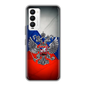 Силиконовый противоударный чехол на Tecno Camon 18 с принтом Флаг России Силиконовый противоударный чехол на Tecno Camon 18 с принтом Флаг России
