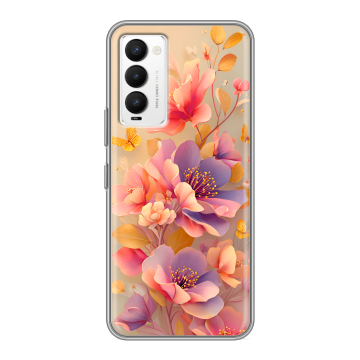 Силиконовый противоударный чехол на Tecno Camon 18 с принтом Цветы и бабочки Силиконовый противоударный чехол на Tecno Camon 18 с принтом Цветы и бабочки