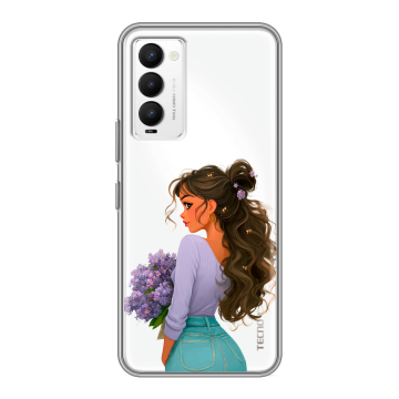 Силиконовый противоударный чехол на Tecno Camon 18 с принтом девушка цветы Силиконовый противоударный чехол на Tecno Camon 18 с принтом девушка цветы
