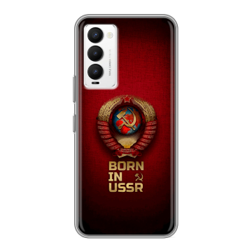 Силиконовый противоударный чехол на Tecno Camon 18 с принтом Флаг Герб СССР Силиконовый противоударный чехол на Tecno Camon 18 с принтом Флаг Герб СССР