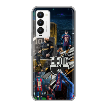 Силиконовый противоударный чехол на Tecno Camon 18 с принтом Messi Barcelona Силиконовый противоударный чехол на Tecno Camon 18 с принтом Messi Barcelona