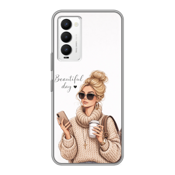 Силиконовый противоударный чехол на Tecno Camon 18 с принтом женский