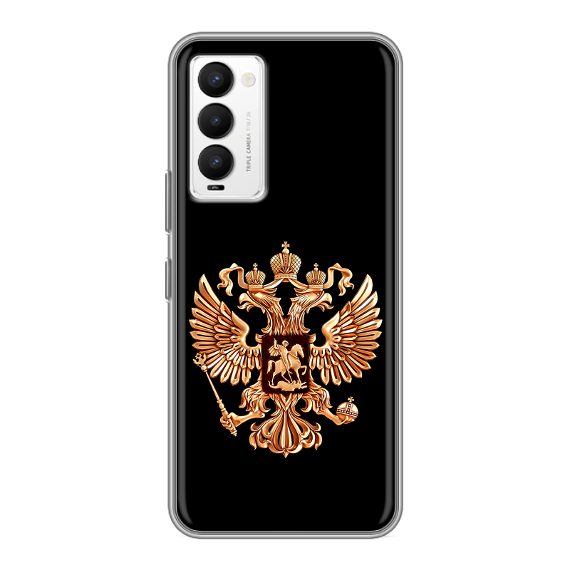 Силиконовый противоударный чехол на Tecno Camon 18 с принтом Герб России золотой Силиконовый противоударный чехол на Tecno Camon 18 с принтом Герб России золотой
