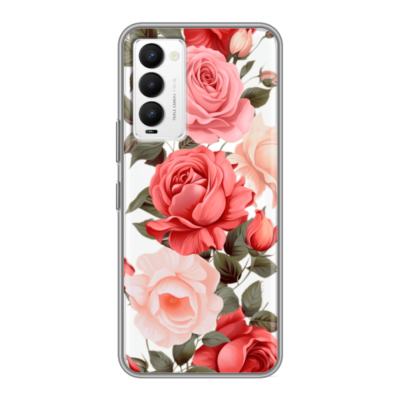 Силиконовый противоударный чехол на Tecno Camon 18 с принтом Розы Силиконовый противоударный чехол на Tecno Camon 18 с принтом Розы