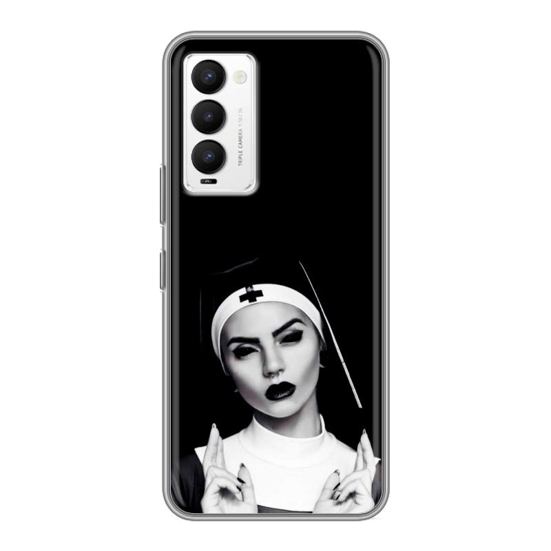 Силиконовый противоударный чехол на Tecno Camon 18 с принтом монашка Силиконовый противоударный чехол на Tecno Camon 18 с принтом монашка