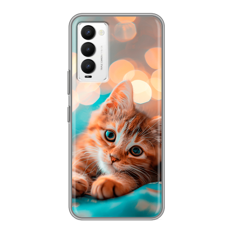 Силиконовый противоударный чехол на Tecno Camon 18 с принтом котик Силиконовый противоударный чехол на Tecno Camon 18 с принтом котик