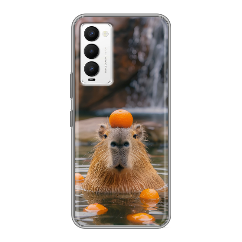 Силиконовый противоударный чехол на Tecno Camon 18 с принтом Капибара с апельсином Силиконовый противоударный чехол на Tecno Camon 18 с принтом Капибара с апельсином