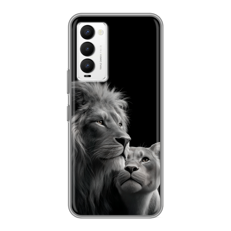 Силиконовый противоударный чехол на Tecno Camon 18 с принтом Лев кошки Силиконовый противоударный чехол на Tecno Camon 18 с принтом Лев кошки