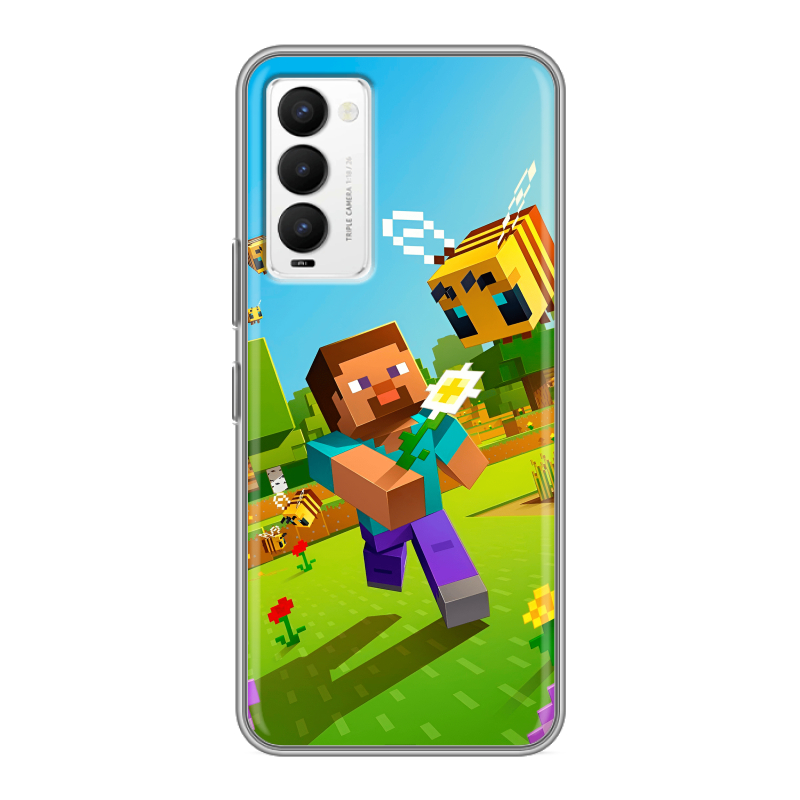 Силиконовый противоударный чехол на Tecno Camon 18 с принтом Майнкрафт Minecraft Силиконовый противоударный чехол на Tecno Camon 18 с принтом Майнкрафт Minecraft