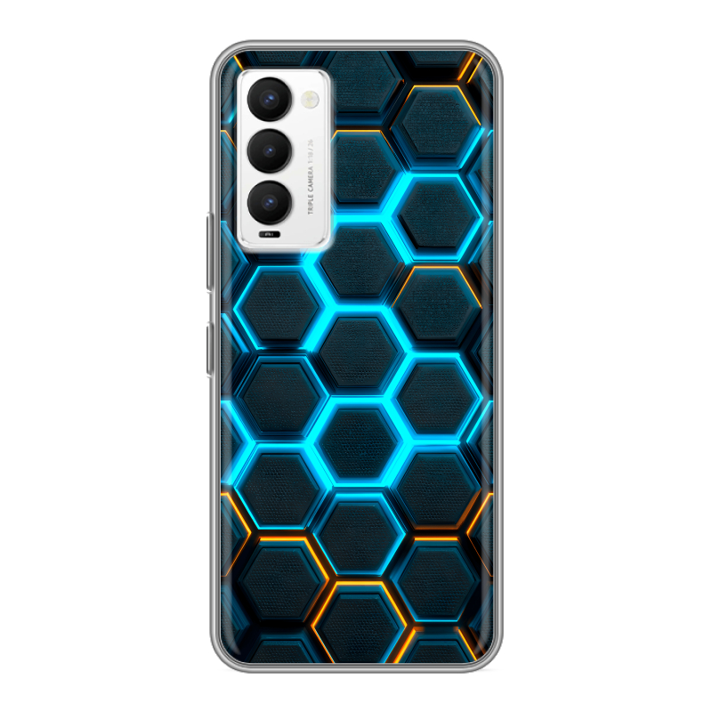 Силиконовый противоударный чехол на Tecno Camon 18 с принтом Неоновые соты Силиконовый противоударный чехол на Tecno Camon 18 с принтом Неоновые соты
