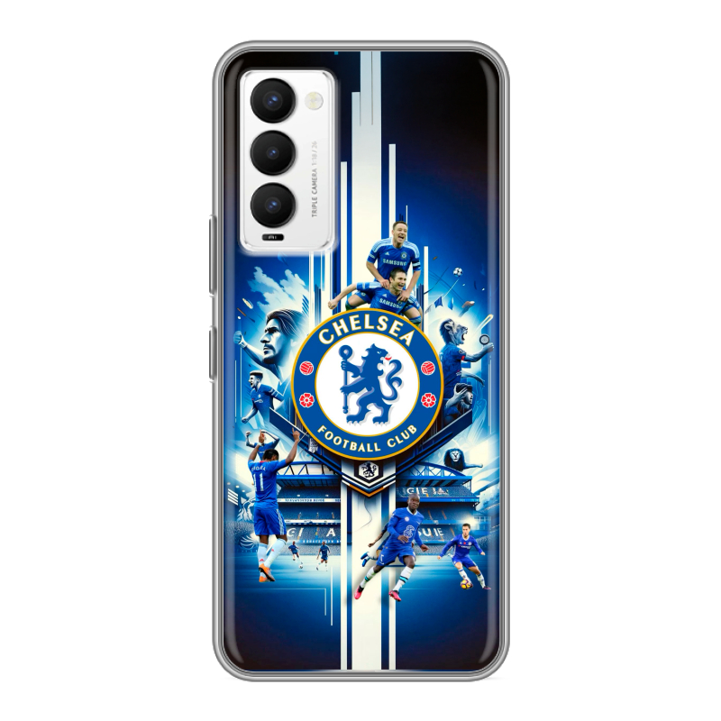 Силиконовый противоударный чехол на Tecno Camon 18 с принтом Chelsea Челси Силиконовый противоударный чехол на Tecno Camon 18 с принтом Chelsea Челси