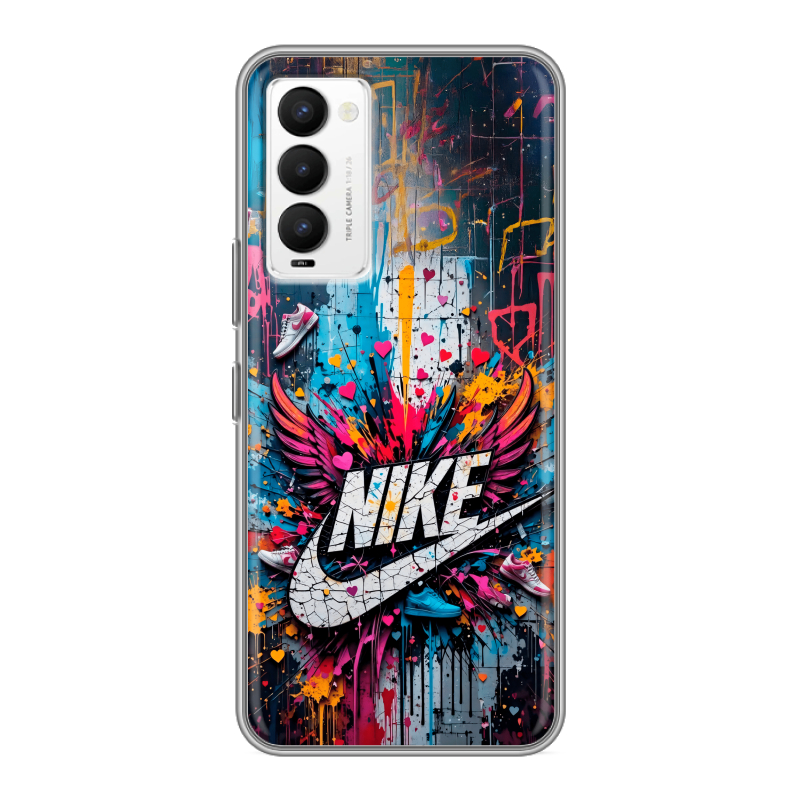 Силиконовый противоударный чехол на Tecno Camon 18 с принтом Nike Найк Силиконовый противоударный чехол на Tecno Camon 18 с принтом Nike Найк