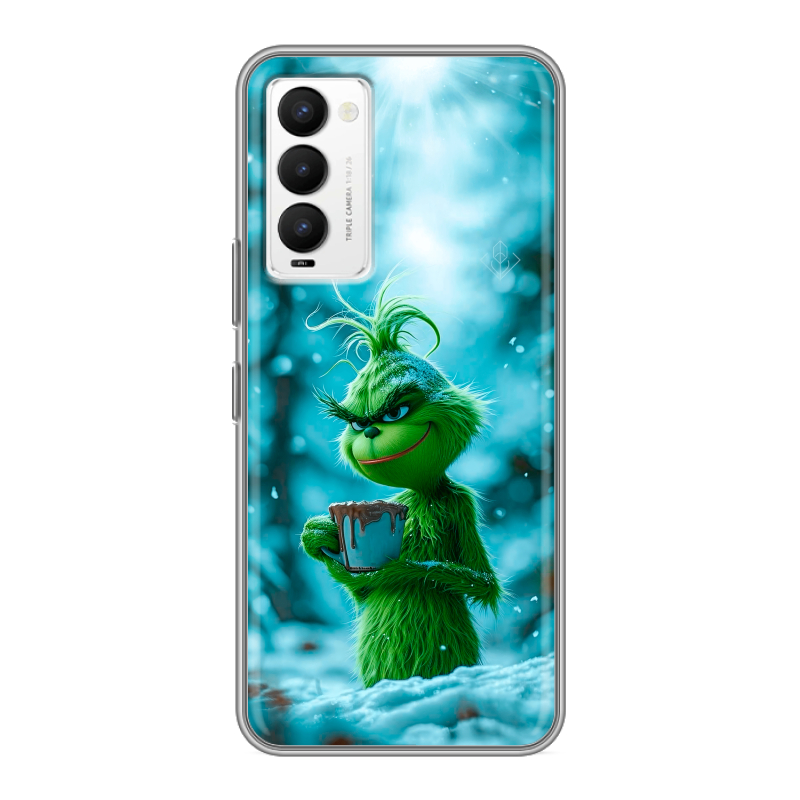 Силиконовый противоударный чехол на Tecno Camon 18 с принтом Новый год гринч Силиконовый противоударный чехол на Tecno Camon 18 с принтом Новый год гринч