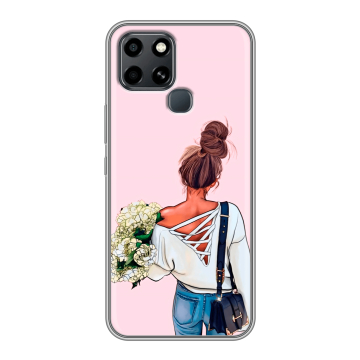 Силиконовый чехол на Infinix Smart 6 с принтом Девушка и букет