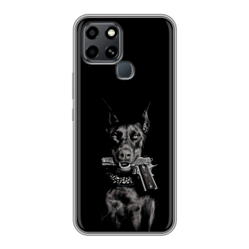 Силиконовый чехол на Infinix Smart 6 с принтом Доберман и пистолет