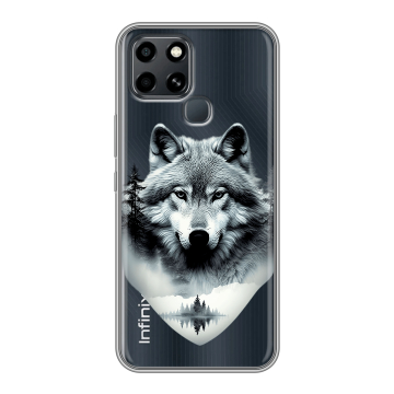 Силиконовый чехол на Infinix Smart 6 с принтом Волк в лесу Силиконовый чехол на Infinix Smart 6 с принтом Волк в лесу