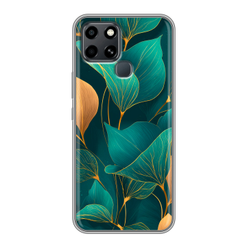 Силиконовый чехол на Infinix Smart 6 с принтом Листья и золото