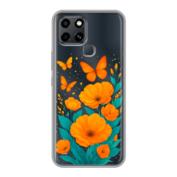Силиконовый чехол на Infinix Smart 6 с принтом цветы бабочки