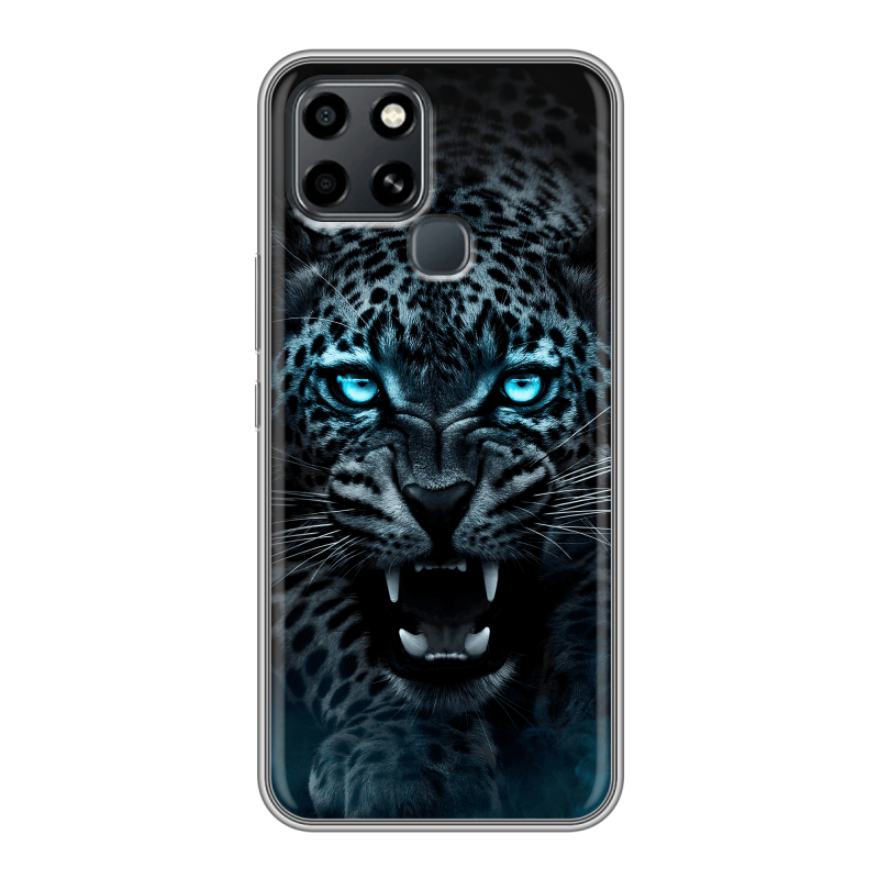 Силиконовый чехол на Infinix Smart 6 с принтом Темный леопард Силиконовый чехол на Infinix Smart 6 с принтом Темный леопард