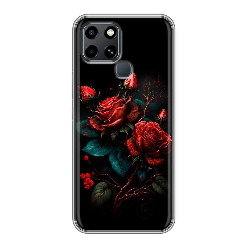 Силиконовый противоударный чехол на Infinix Smart 6 с принтом Розы красные Силиконовый противоударный чехол на Infinix Smart 6 с принтом Розы красные