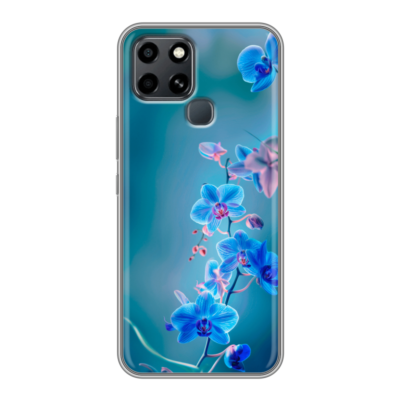 Силиконовый противоударный чехол на Infinix Smart 6 с принтом Голубые цветы Силиконовый противоударный чехол на Infinix Smart 6 с принтом Голубые цветы