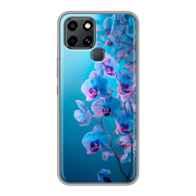Силиконовый противоударный чехол на Infinix Smart 6 с принтом голубые орхидеи Силиконовый противоударный чехол на Infinix Smart 6 с принтом голубые орхидеи