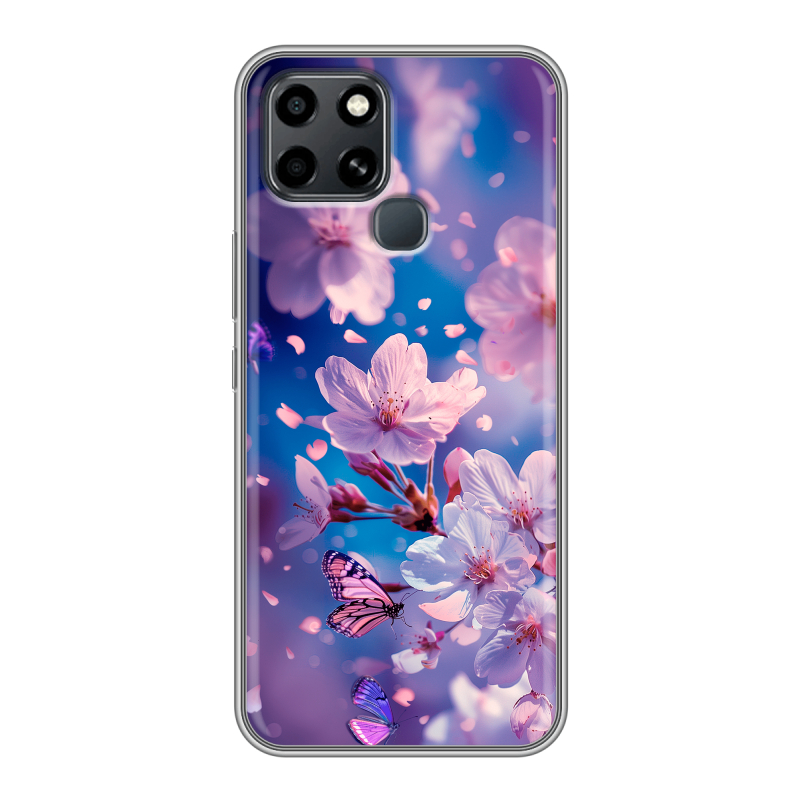 Силиконовый противоударный чехол на Infinix Smart 6 с принтом цветы бабочки Силиконовый противоударный чехол на Infinix Smart 6 с принтом цветы бабочки