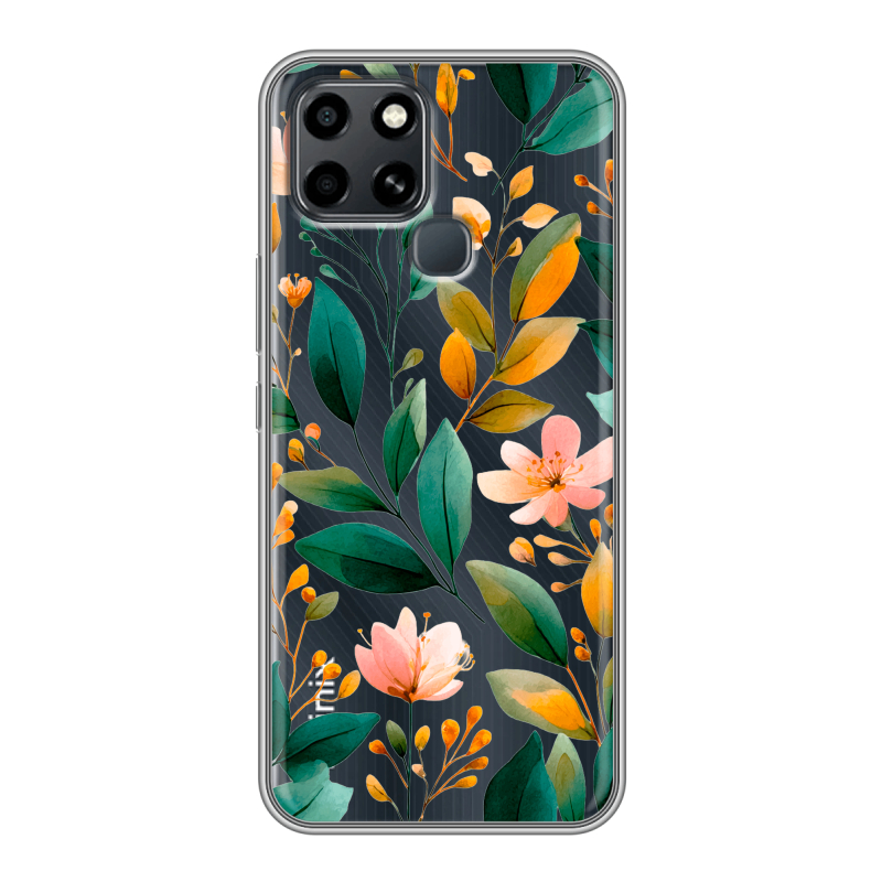 Силиконовый противоударный чехол на Infinix Smart 6 с принтом Цветы паттерн Силиконовый противоударный чехол на Infinix Smart 6 с принтом Цветы паттерн