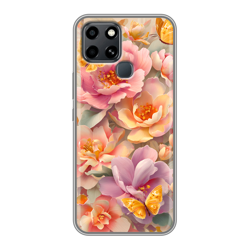 Силиконовый чехол на Infinix Smart 6 с принтом Цветы и бабочки Силиконовый чехол на Infinix Smart 6 с принтом Цветы и бабочки