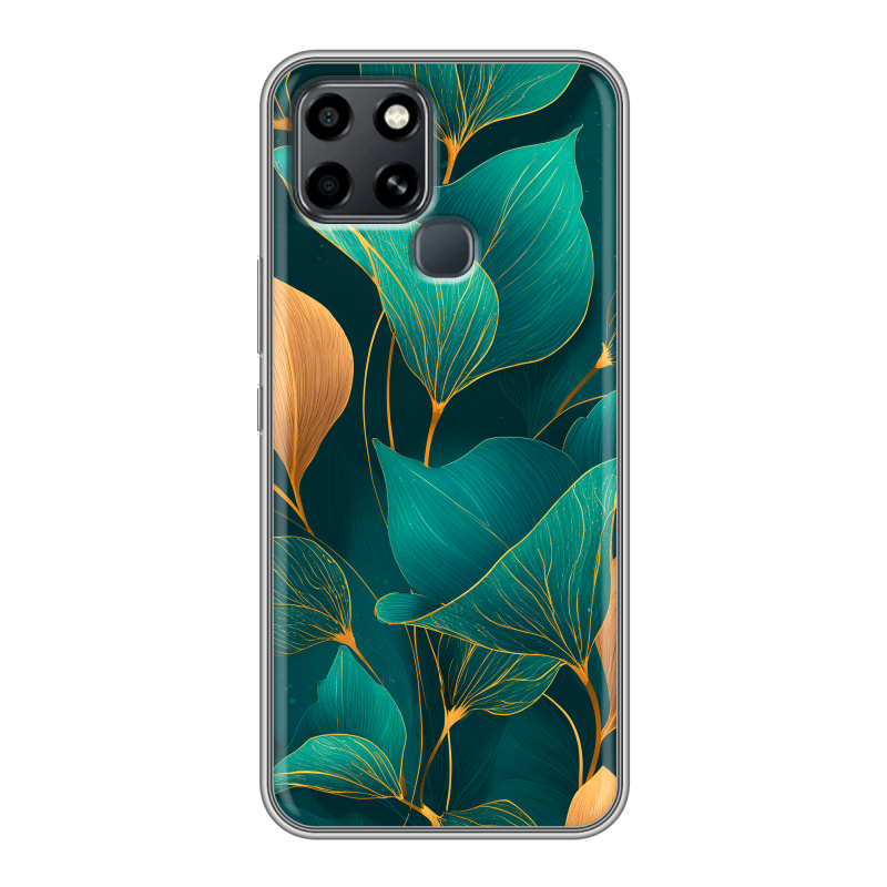 Силиконовый чехол на Infinix Smart 6 с принтом Листья и золото Силиконовый чехол на Infinix Smart 6 с принтом Листья и золото