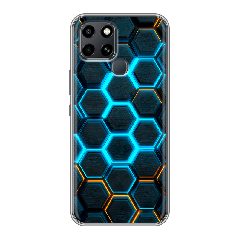 Силиконовый противоударный чехол на Infinix Smart 6 с принтом Неоновые соты Силиконовый противоударный чехол на Infinix Smart 6 с принтом Неоновые соты