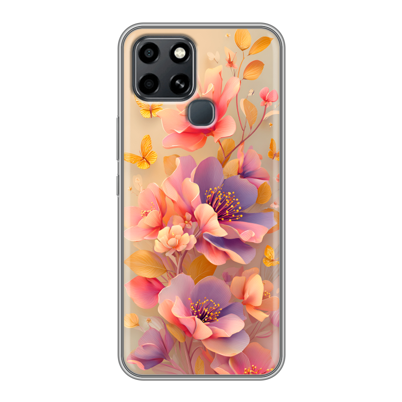 Силиконовый чехол на Infinix Smart 6 с принтом Цветы и бабочки Силиконовый чехол на Infinix Smart 6 с принтом Цветы и бабочки