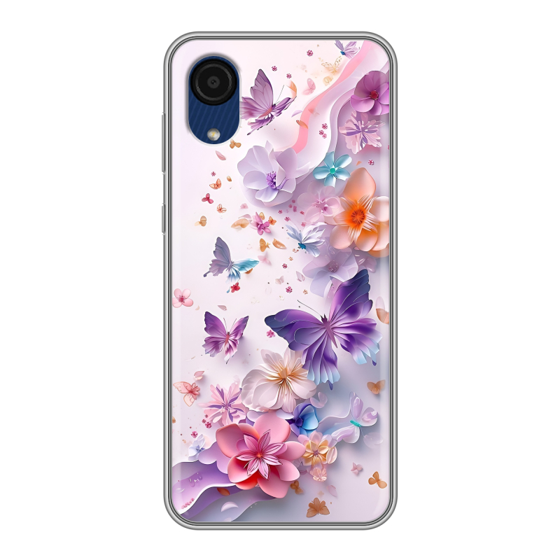 Силиконовый чехол на Samsung Galaxy A03 Core с принтом цветы бабочки Силиконовый чехол на Samsung Galaxy A03 Core с принтом цветы бабочки
