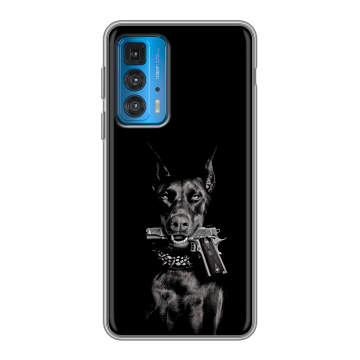 Силиконовый чехол на Motorola Edge 20 с принтом Доберман и пистолет Силиконовый чехол на Motorola Edge 20 с принтом Доберман и пистолет