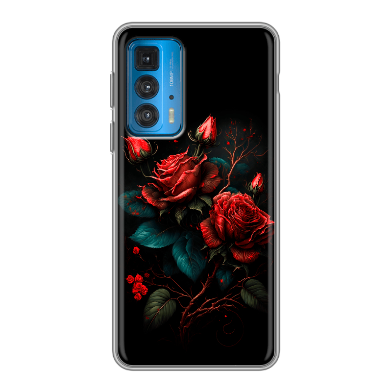 Силиконовый противоударный чехол на Motorola Edge 20 с принтом Розы красные Силиконовый противоударный чехол на Motorola Edge 20 с принтом Розы красные
