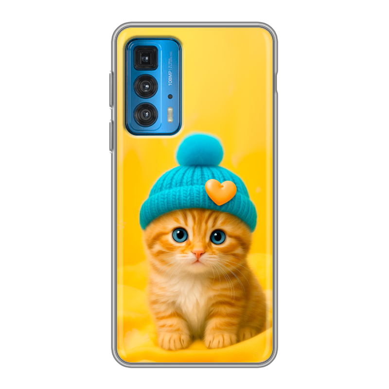 Силиконовый чехол на Motorola Edge 20 с принтом Котенок в шапке Силиконовый чехол на Motorola Edge 20 с принтом Котенок в шапке