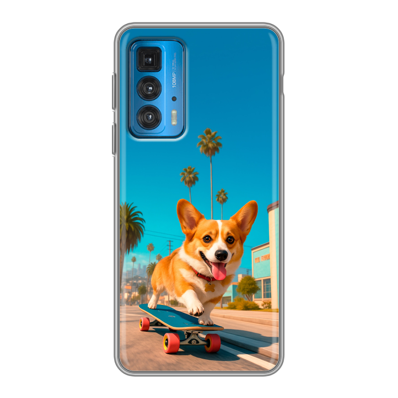 Силиконовый чехол на Motorola Edge 20 с принтом Корги на скейте Силиконовый чехол на Motorola Edge 20 с принтом Корги на скейте