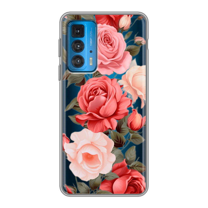Силиконовый противоударный чехол на Motorola Edge 20 с принтом Розы Силиконовый противоударный чехол на Motorola Edge 20 с принтом Розы