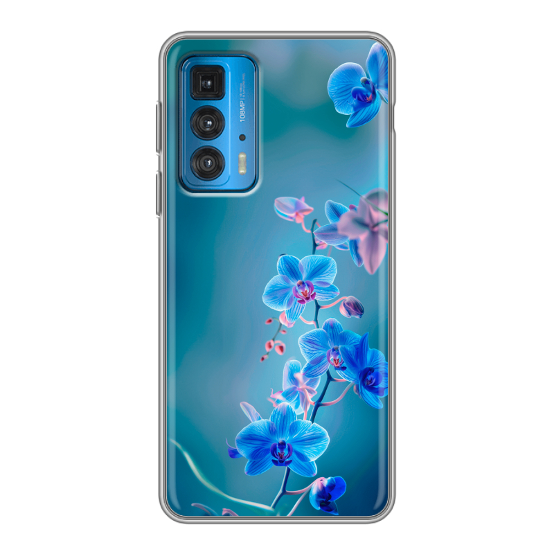 Силиконовый противоударный чехол на Motorola Edge 20 с принтом Голубые цветы Силиконовый противоударный чехол на Motorola Edge 20 с принтом Голубые цветы