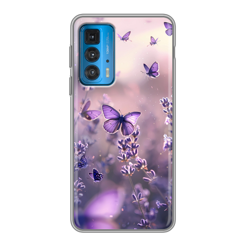 Силиконовый чехол на Motorola Edge 20 с принтом бабочки и лаванда Силиконовый чехол на Motorola Edge 20 с принтом бабочки и лаванда