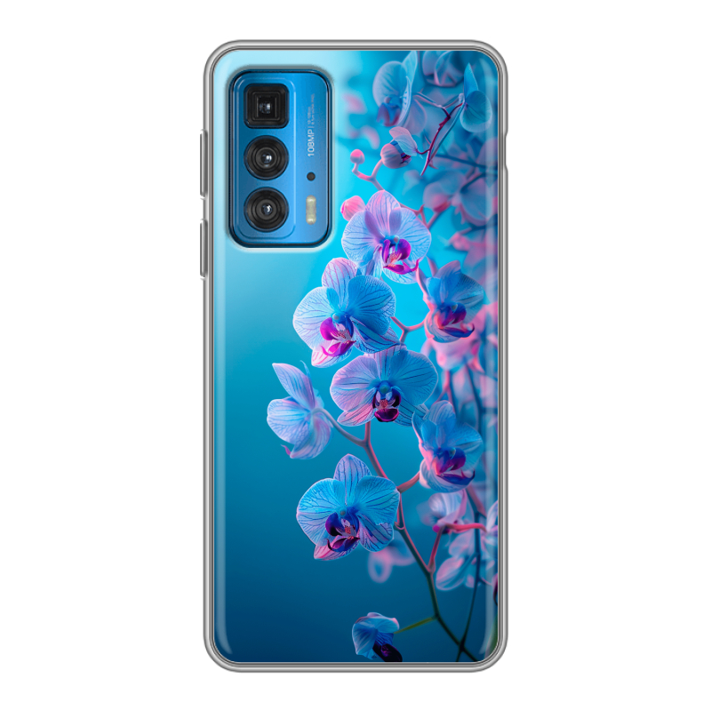 Силиконовый противоударный чехол на Motorola Edge 20 с принтом голубые орхидеи Силиконовый противоударный чехол на Motorola Edge 20 с принтом голубые орхидеи