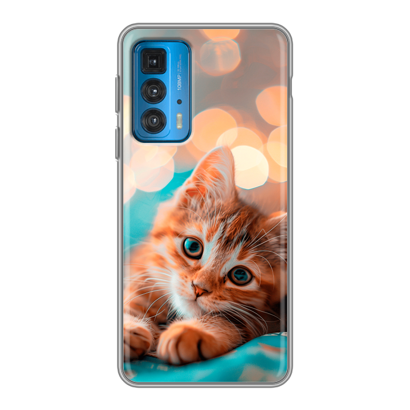 Силиконовый противоударный чехол на Motorola Edge 20 с принтом котик Силиконовый противоударный чехол на Motorola Edge 20 с принтом котик