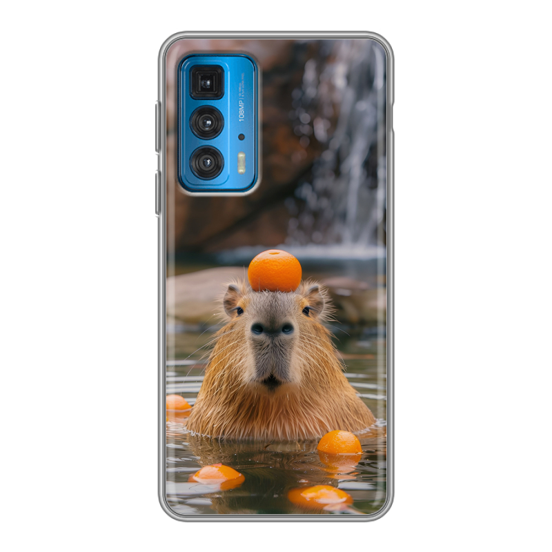 Силиконовый противоударный чехол на Motorola Edge 20 с принтом Капибара с апельсином Силиконовый противоударный чехол на Motorola Edge 20 с принтом Капибара с апельсином