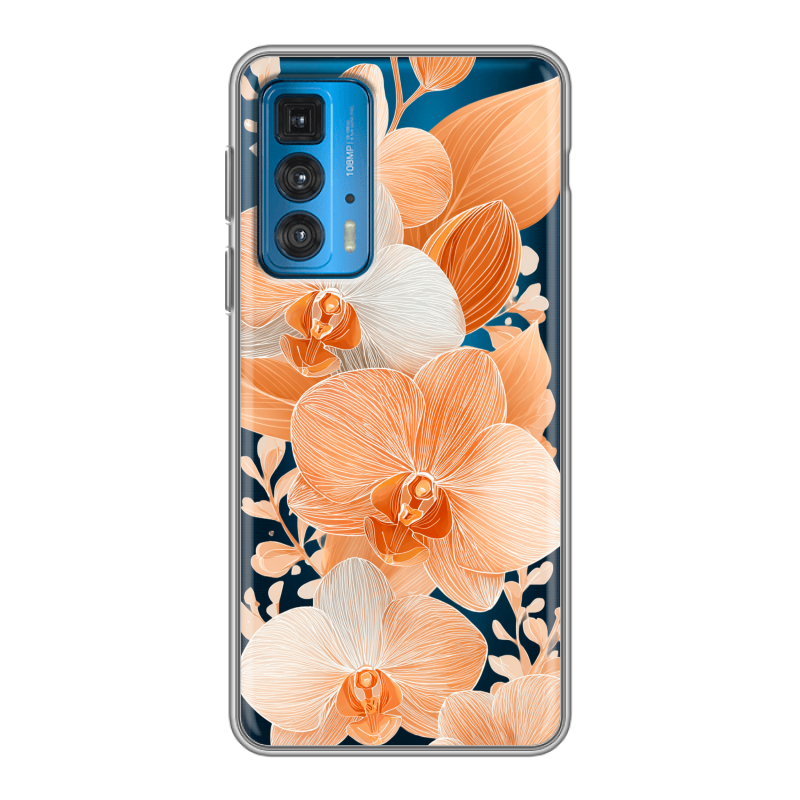 Силиконовый противоударный чехол на Motorola Edge 20 с принтом Бежевые цветы Силиконовый противоударный чехол на Motorola Edge 20 с принтом Бежевые цветы