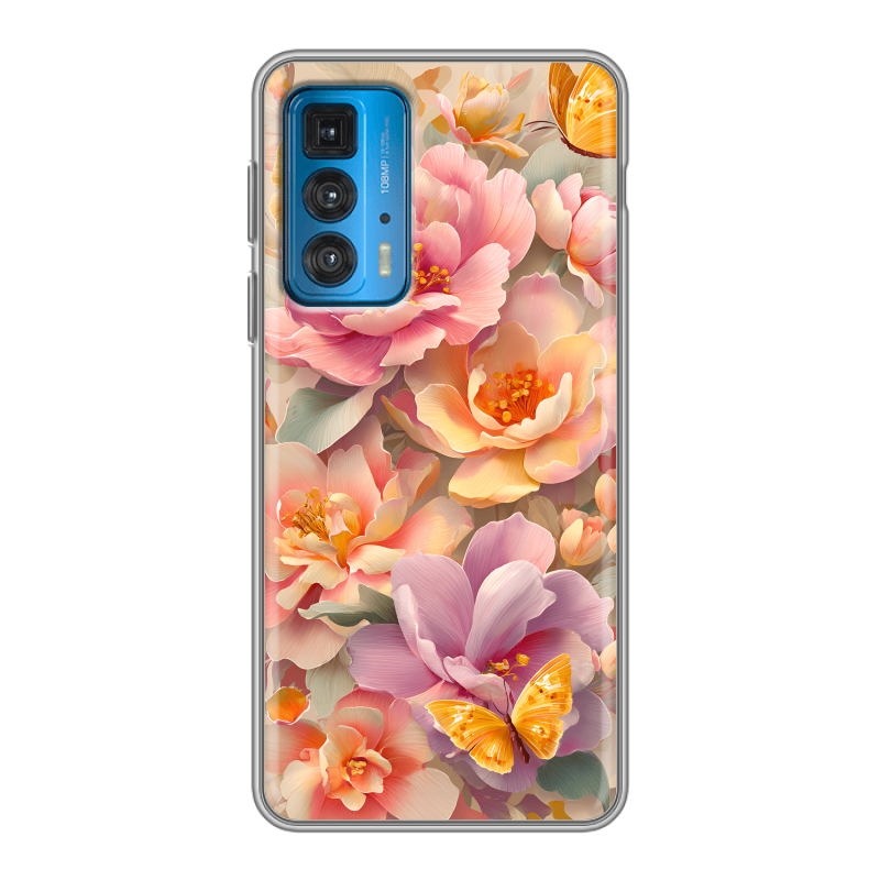 Силиконовый противоударный чехол на Motorola Edge 20 с принтом Цветы и бабочки Силиконовый противоударный чехол на Motorola Edge 20 с принтом Цветы и бабочки