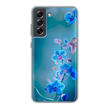 Силиконовый чехол на Samsung Galaxy S21 FE с принтом Голубые цветы Силиконовый чехол на Samsung Galaxy S21 FE с принтом Голубые цветы