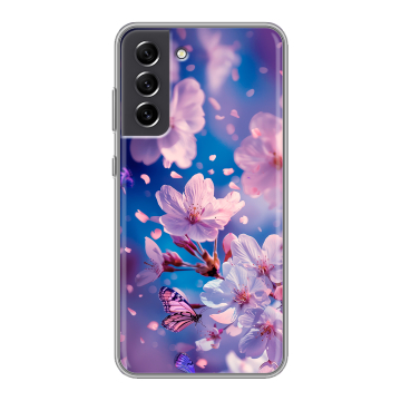 Силиконовый чехол на Samsung Galaxy S21 FE с принтом цветы бабочки Силиконовый чехол на Samsung Galaxy S21 FE с принтом цветы бабочки