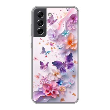 Силиконовый чехол на Samsung Galaxy S21 FE с принтом цветы бабочки Силиконовый чехол на Samsung Galaxy S21 FE с принтом цветы бабочки
