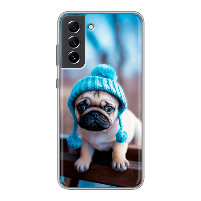 Силиконовый чехол на Samsung Galaxy S21 FE с принтом Мопс в шапке Силиконовый чехол на Samsung Galaxy S21 FE с принтом Мопс в шапке